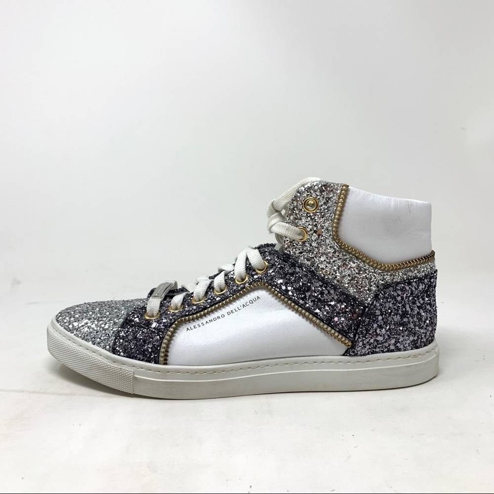 Alessandro Dell'Acqua Silver Glitter High-Top Sneakers